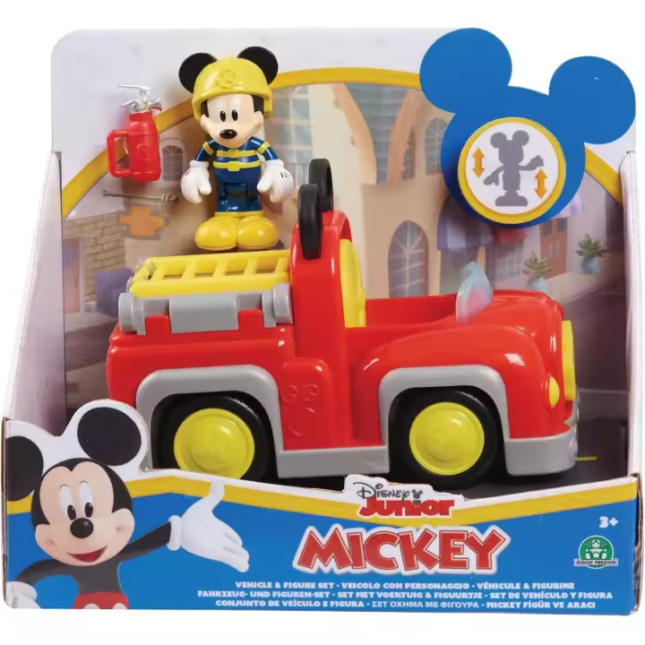 FAMOSA - DISNEY JUNIOR - Set de Vehículo y Figura - Incluye Figura articulada de Mickey - Camión de bomberos y extintor - Mayores de 3 años - 1