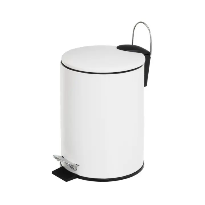 Dcasa Papelera de baño blanca mate metal de 3 Litros con pedal y asa, cubo extraíble para cuarto de baño, cocina o escritorio - 1