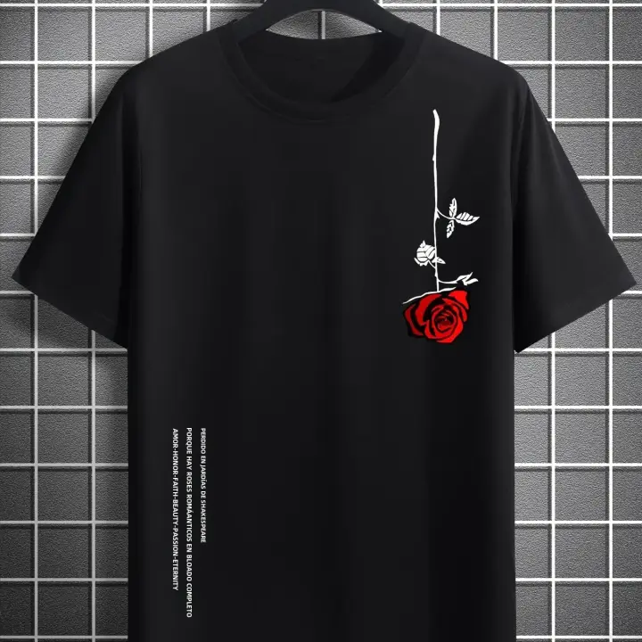 Camiseta De Verano Para Hombre Talla Grande 100% Algodón Estampado De Rosas Cuello Redondo Manga Corta Casual Transpirable - 1