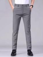Pantalones Casuales Para Hombre Gris Claro Con Cintura Semi Elástica Nylon Seda Business Gentleman Verano Estilo Recto Tubo Ligero - details 4