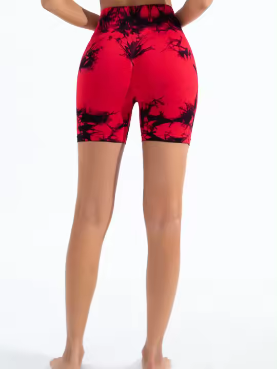 Shorts De Yoga Para Mujer Cintura Alta Sin Costuras Tie-Dye Elásticos Altos Transpirables Leggings De Gimnasio - 1