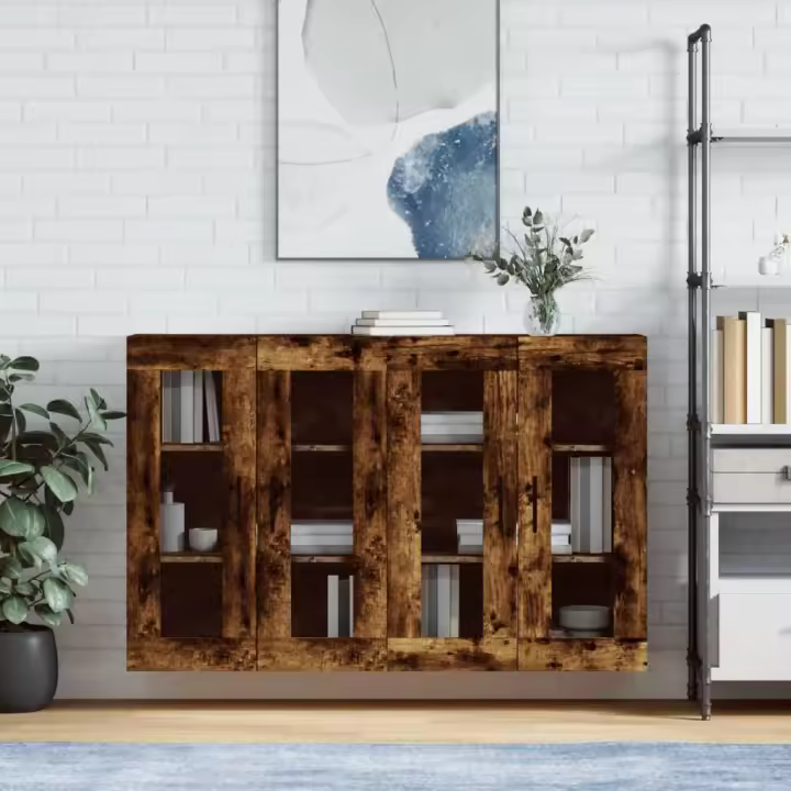 vidaXL Armarios de pared 2 uds madera de ingeniería roble ahumado - 1