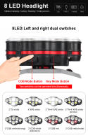 Lámpara Frontal Recargable Con 8 LED Y Luz Roja USB Para Correr Cazar Caminar Y Acampar Con 8 Modos De Iluminación - details 1