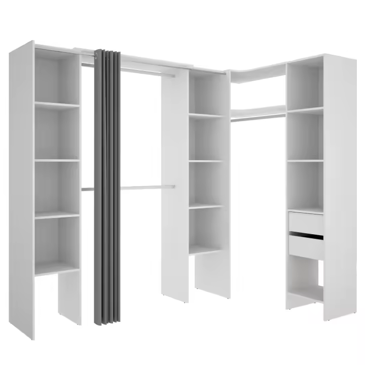 Armario Vestidor Rincón Modular Suit Blanco - 205x164-234x141 cm Armario para dormitorio - Fabricado en España - Melamina Alta calidad - Somnia Descanso - 1