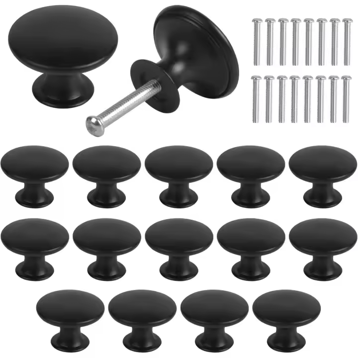 16 Pomos para Armario, Pomos Vintage para cajón, Tirador para Puerta de Cajón de 30mm, Pomo Redondo para muebles, Pomos para Puertas, Tiradores para muebles de Cocina, Mesitas de Noche (Negro) - 1