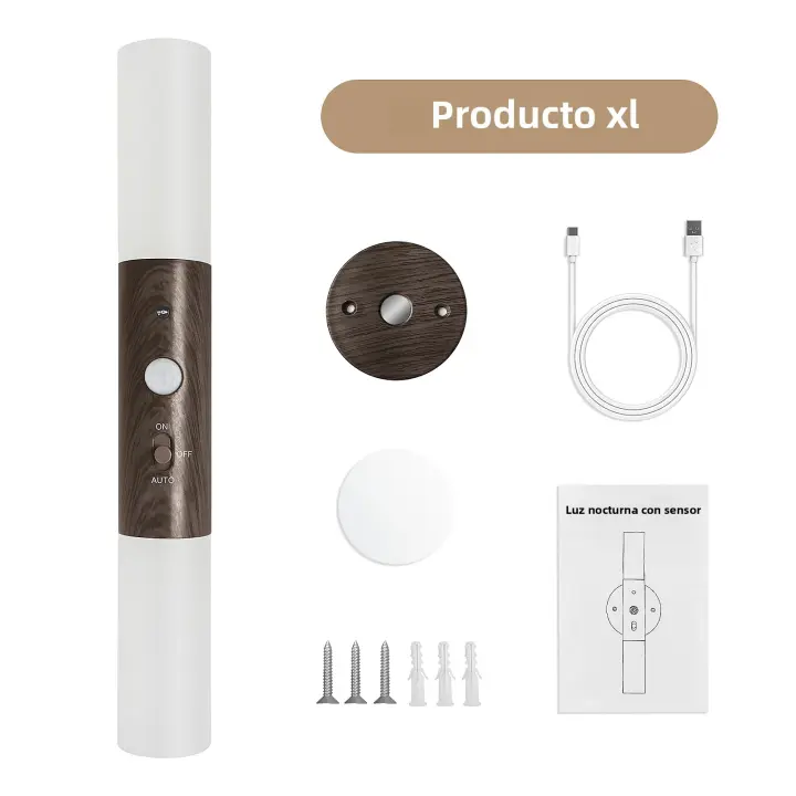 2PCS Luz Nocturna Sensor De Movimiento USB Recargable Madera 700mah LED Para Pared De Dormitorio Pasillo Escalera - 1