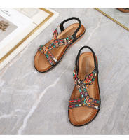 Zapatos de playa con diamantes de imitación 2025, cabeza redonda, tacón plano de alta gama, estilo hueco, cómodos zapatos de mujer para pleno verano - details 38