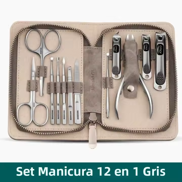 Set De Manicura Con Cuero Genuino De Vaca De Alta Calidad En Color Morandi Grey Kit De Tijeras De Uñas Para Regalar a Amigos Y Familia - 1