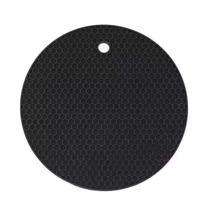 1PC Alfombrilla De Silicona Antideslizante Para Cocina Protección De Encimera Resistente Al Calor Forma Circular Tamaño 17.8*17.8cm Disponible En Negro/Gris Rosa/Morado - 1
