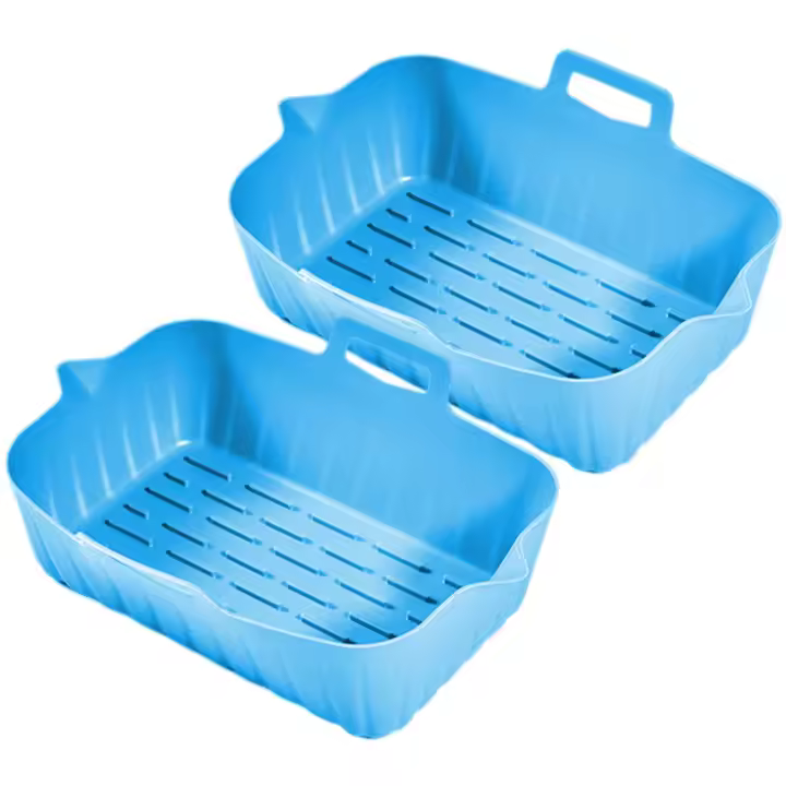 Freidora de aire de 2 piezas, Olla de silicona con mango, reutilizable, Resistente al calor, cesto rectangular, sardén para hornear - 1