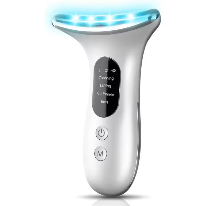 Masajeador Cara Cuello Antiarrugas, EMS Masajeador Facial Eléctrico, Mujer con Calor Luz LED, EMS Lifting Masajeador de Belleza para Reafirmar la Piel para Rostro y Cuello - 1