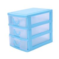 Mini caja de almacenamiento de plástico translúcida tipo cajón, azul, 3 capas - details 2