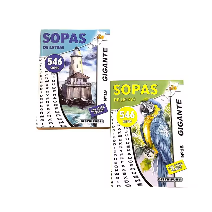 Pack de 2 libros de Sopas de Letras con Letra Grande 1092 Sopas - Entretenimiento y Ejercicio Mental - Blanco y Negro - Distripubli - 1