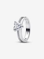 Pandora - Anillo de Corazón de Doble Banda-Plata de - details 0