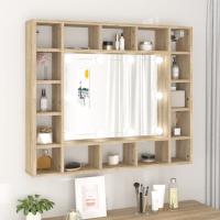 vidaXL Mueble con espejo y LED color 91x15x76,5 cm en color Roble Sonoma/Roble ahumado/Negro y más | almacenamiento funcional diseño moderno para baño dormitorio sala - details 0