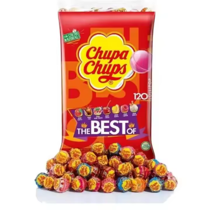 CHUPA CHUPS The Best of caramelos con palo surtidos sin gluten bolsa 120 unidades - 1