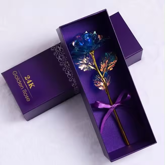 Gold sumergido Rosa 24K Chapado en Oro Rojo Rosa-Eterno Tallo Largo real Rosa Exquisito titular, Gift Romántico para el día de San Valentín, mejor para su Aniversario y Día DE LA Madre (Azul) - 1