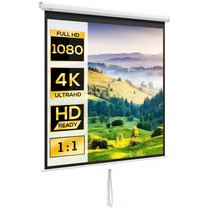 HOMCOM Pantalla de proyección de 85 pulgadas, pantalla para proyector de video, para cine en casa, 1:1 4K HD, montaje en pared o techo, 181 x 8 x 138 cm, color blanco - 1