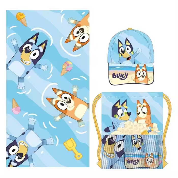CERDA SET 3 PIEZAS TOALLA + GORRA + SAQUITO BLUEY TOALLA - 1