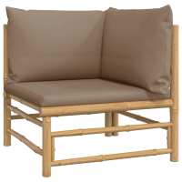 vidaXL Sofá esquinero de jardín bambú con cojines Gris claro, Taupé, Verde Conjunto Terraza Muebles Jardín Exterior Juego de Muebles de jardín Mueble Jardín Exterior Muebles de Salon Exterior - details 1