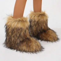 Botas De Nieve Invierno Para Mujer Largo Hasta La Rodilla Peluche Sintético Moda Y2K Cálidas Botas De Piel De Lujo Para Niñas Zapatos De Exterior - details 1