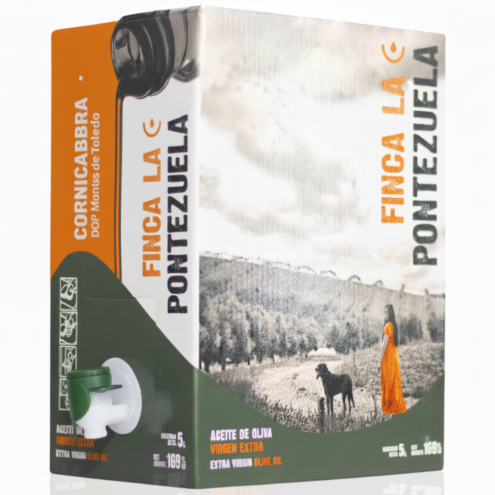 Finca La Pontezuela Aceite de Oliva Virgen Extra 5 Litros Cornicabra - AOVE Garrafa 5L (Formato Bag in Box) - Cosecha Temprana, Intenso y Alto en Polifenoles - Origen España Montes de Toledo