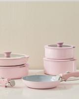 Juego de ollas y sartenes de cerámica, 5 piezas, 20/26 cm, no tóxico, sartén antiadherente con tapa y asas extraíbles, apta para inducción y horno, libre de PTFE y PFOA, color rosa - details 0