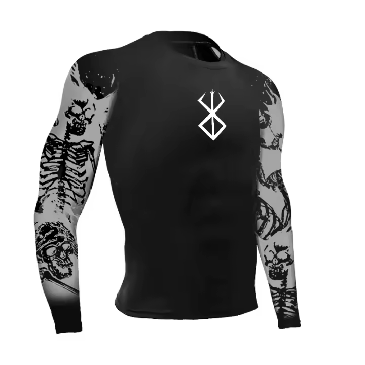 Camiseta De Compresión Para Hombre Con Estampado 3D Musculoso Manga Larga Guardia Contra Vaho Deporte Fitness Secado Rápido Top Corto Para Entrenamiento - 1