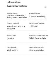Lámpara Colgante LED Minimalista Moderna Ajustable En Oro Para Comedor Chandelier Lineal Para Hogar Iluminación Dimmable Con Fuente De Aluminio Incluida - details 15
