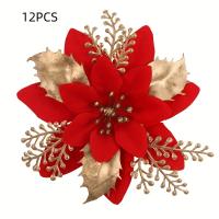 12pcs Flores De Poinsettia Artificiales - Sin Plumas Plásticas Ni Brillo Decoraciones De Navidad Para Árbol Corona Guirnalda - details 3