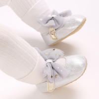 Zapatos De Princesa Plateada Para Bebés Recién Nacidos 0-18M Casual Con Lazo Antideslizante Suela De Tela Bajo El Tobillo PU Decoración De Cinta Para Niñas - details 15