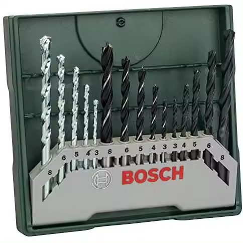 Bosch Set mixto Mini-X-Line con 15 unidades para taladrar (para madera, piedra y metal, accesorios para taladro atornillador) - 1