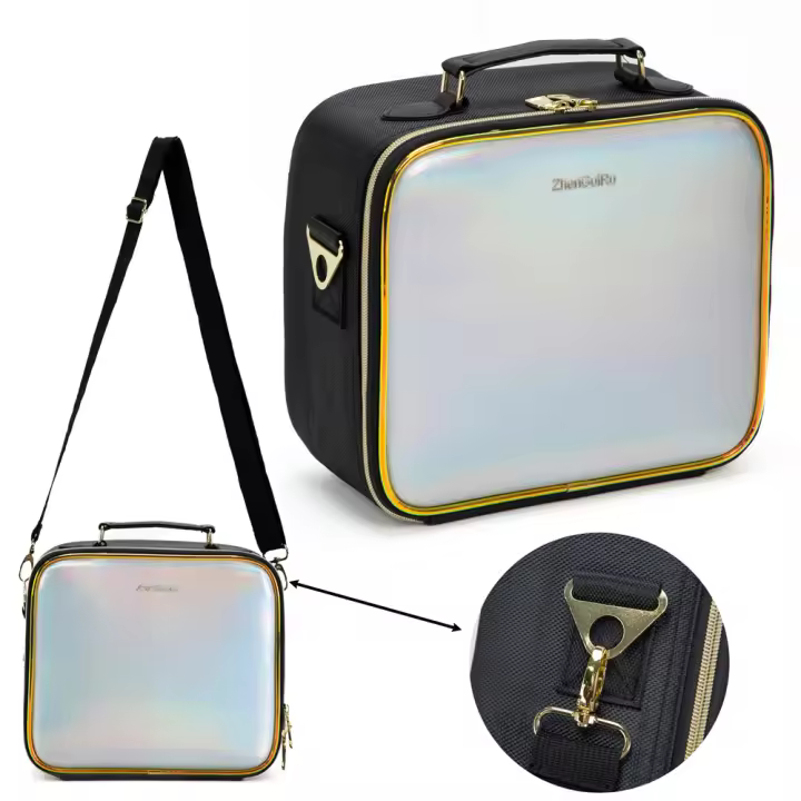 Bolso De Maquillaje Para Mujer En Cuero PU Gran Capacidad Resistente Al Agua Con Espejo Multifuncional Estilo Lady - 1