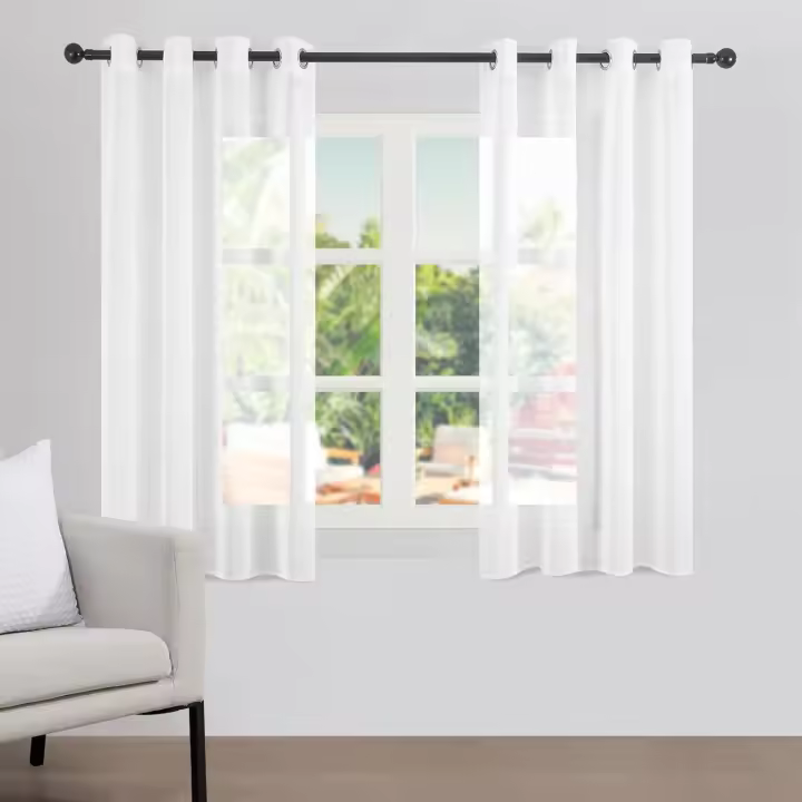 Cortinas Salon 2 Piezas 240 Largo Visillos Blancas 132x240cm Moderna con Ojales De Barra Semitranslucidas para Vetanas Grandes Dormitorios Y Comedor - 1