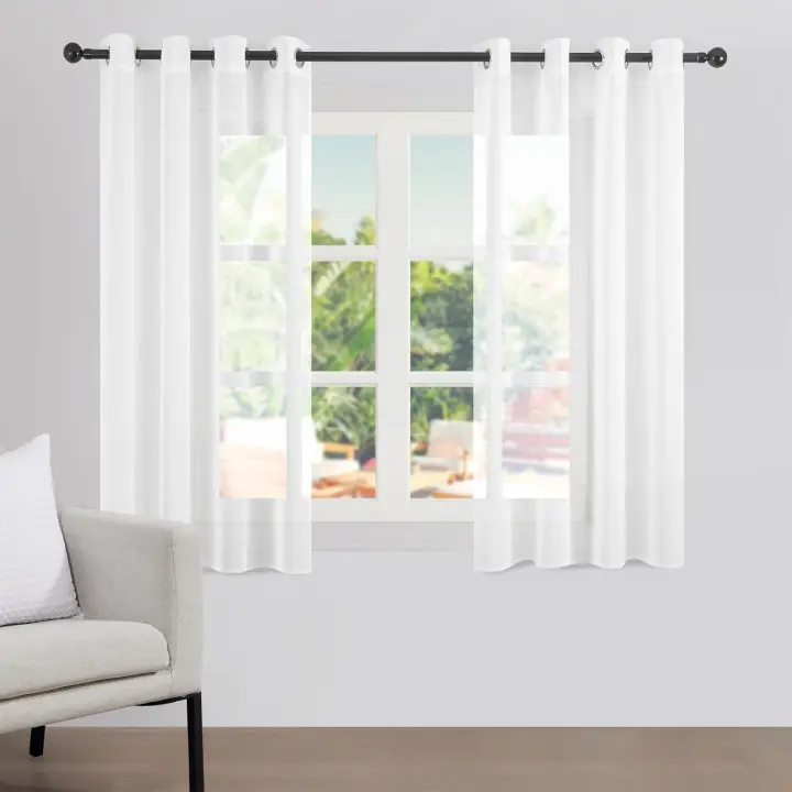 Cortinas Salon 2 Piezas 240 Largo Visillos Blancas 132x240cm Moderna con Ojales De Barra Semitranslucidas para Vetanas Grandes Dormitorios Y Comedor - 1