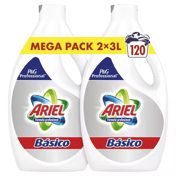 Ariel Professional, Detergente Lavadora Liquido, 120 Lavados, 6L (2 x 3L), blancos brillantes lavado tras lavado - 1