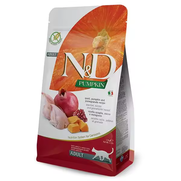 FARMINA N&D CAT PUMPKIN CODORNIZ 300GR / Alimento completo para gatos adultos receta. Elaborado a base de codorniz, calabaza y granada - 1