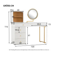 Juego de tocador con Espejo con iluminación LED, tablero de Cristal Templado transparente, laterales de tocador y Armario, Elegant Furniture, Blanco, Dimensiones: 120x45X115 cm (sin taburete) - details 11