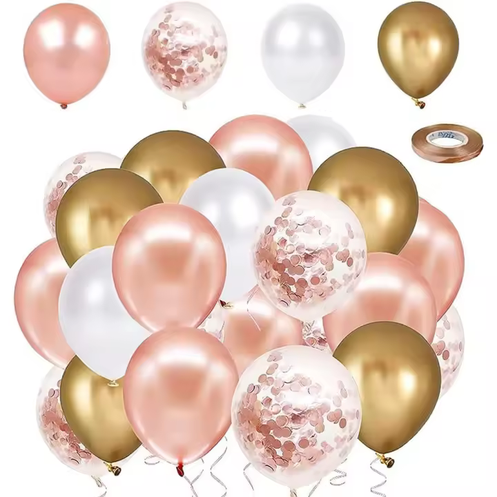 50pcs Ballon Rose Gold, Ballon Dorés Anniversaire, Rose Ballons et Ballons confettis, 12 Ballons en Latex pailleté Pouces, Pour la Remise des Decoration Anniversaire,Decoration Mariage,Baby Shower - 1