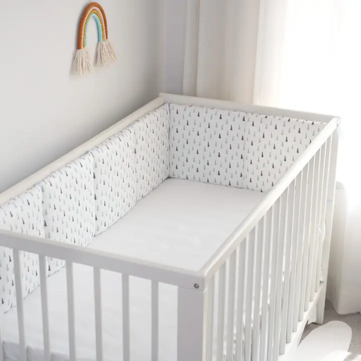 LALA - Ropa de Cama para Cuna de Bebe, ropa de Cama para recien nacidos, Valla para Bebe, Algodón Puro satinado, árbol Azul, 30x30x6, Pieza Entra Lavada. - 1