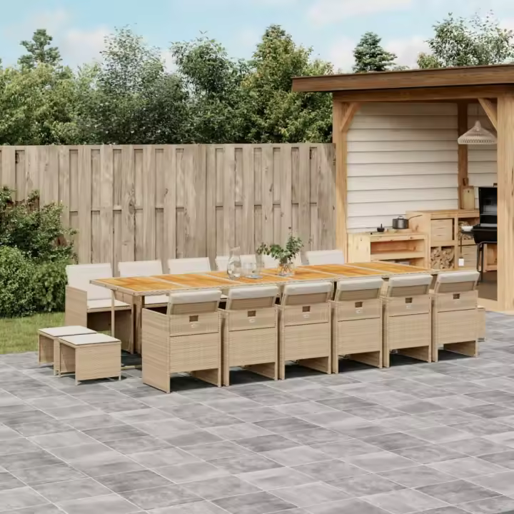 vidaXL Set comedor de jardín 17 pzas con cojines ratán sintético beige - 1