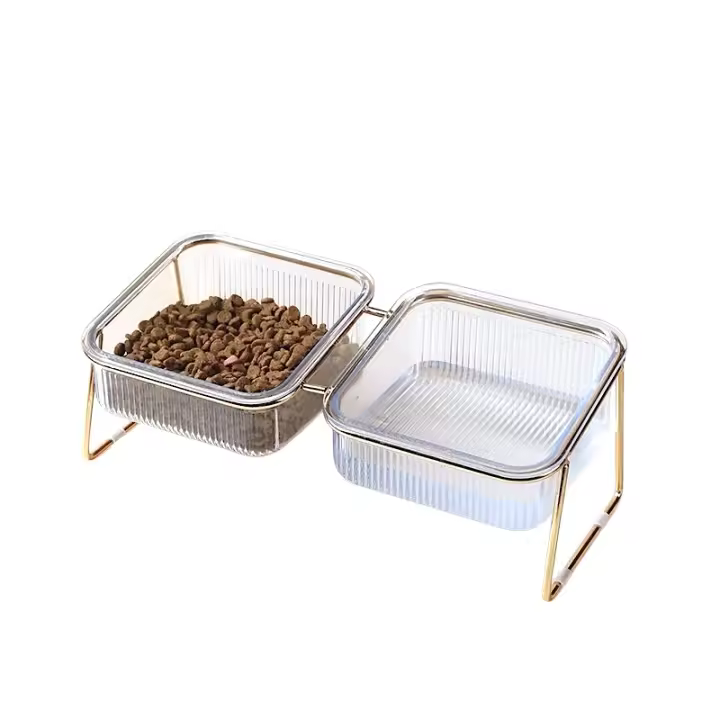 COTTECOTA-Comedero elevado para gatos y perros pequeños transparente, 11x30.5x14.4 cm con soporte de bambú y una inclinación de 15°, que favorece una postura ergonómica durante la alimentación. Ideales para facilitar la ingesta. Diseño moderno y creativo - 1