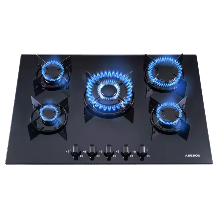 AREBOS Placa de Gas de 5 Quemadores 70 Cm de Placa Cerámico - Potente Cocina de Gas - 1