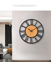 3D Large Wall Clocks Nordic Roman Numerals Retro Round Wood Metal Iron Accurate Silent Hanging Ornament Living Room Decoration - details 9