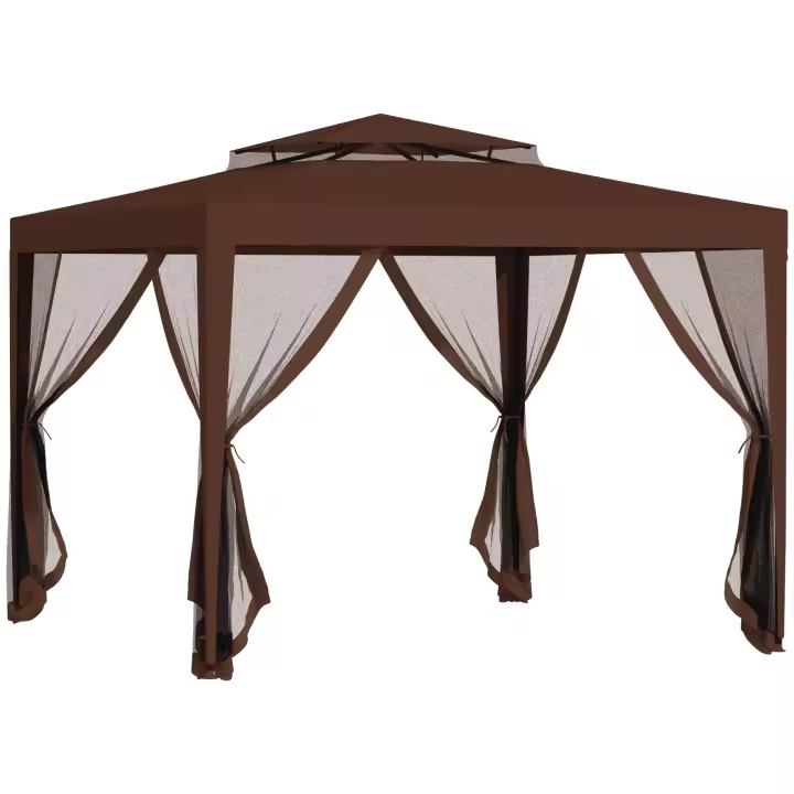 Outsunny Carpa de Jardín 3x3 m Cenador Gazebo con 4 Mosquiteras Laterales Techo Doble 8 Orificios de Drenaje y Marco de Metal para Terraza Patio Exterior - 1