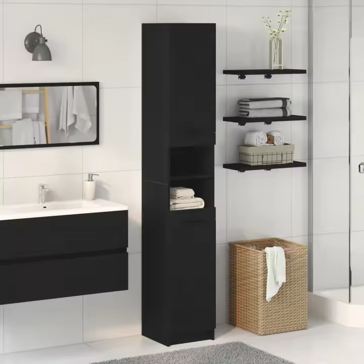 Gabinete de baño de roble negro vidaXL - 32x34x188.5 cm - 1