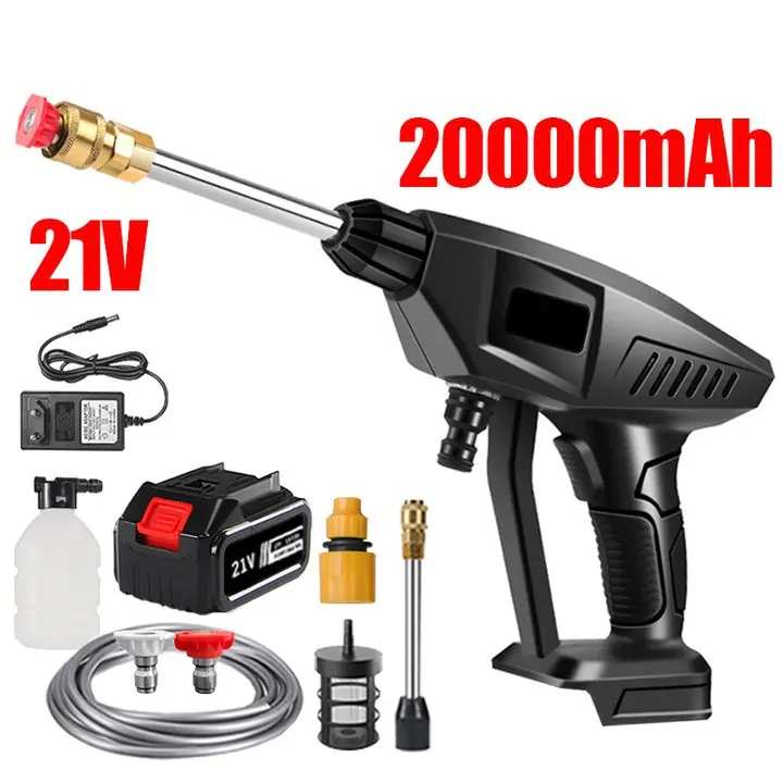 60Bar Pistola de lavado de coche de alta presión inalámbrica portátil, Ajuste de tres posiciones Lavado de coches, utensilios de limpieza doméstica boquilla ajustable con batería de iones de litio, gran volumen - 1
