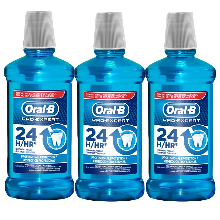 Oral-B | Pro-Expert Protección Profesional Enjuague Menta Fresca , 24 Horas de duración 3 unidades de 500ml