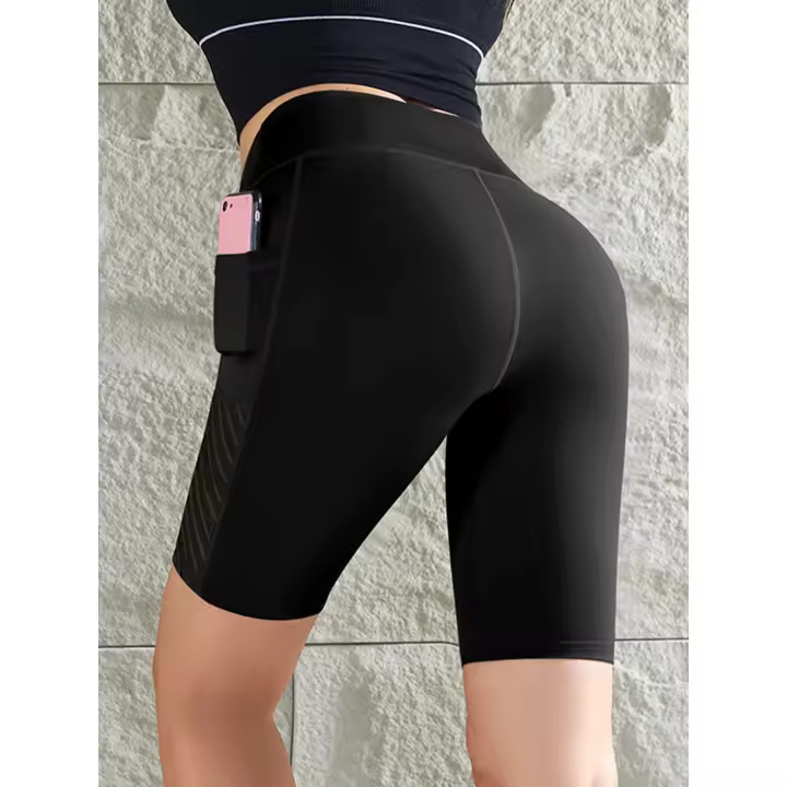 Women Sport Yoga Shorts Knee Length Pants Fitness High Waist Hip Lift Running Yoga Side Pockets Tights Quick Dry Gym Sportswear - 1
