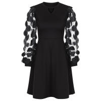 Vestido Largo De Noche Para Mujer Elegante Con Encaje Y Volantes Estilo Casual Bordado Redondo Hueco En El Cuello Manga Larga A-Line Para Oficina Y Fiesta - details 6